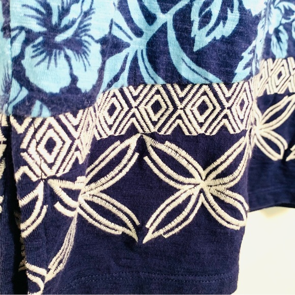 Tommy Bahama Hoani Hibiscus Embroidered Tunic Top Island Navy Small Resortwear - Picture 5 of 12